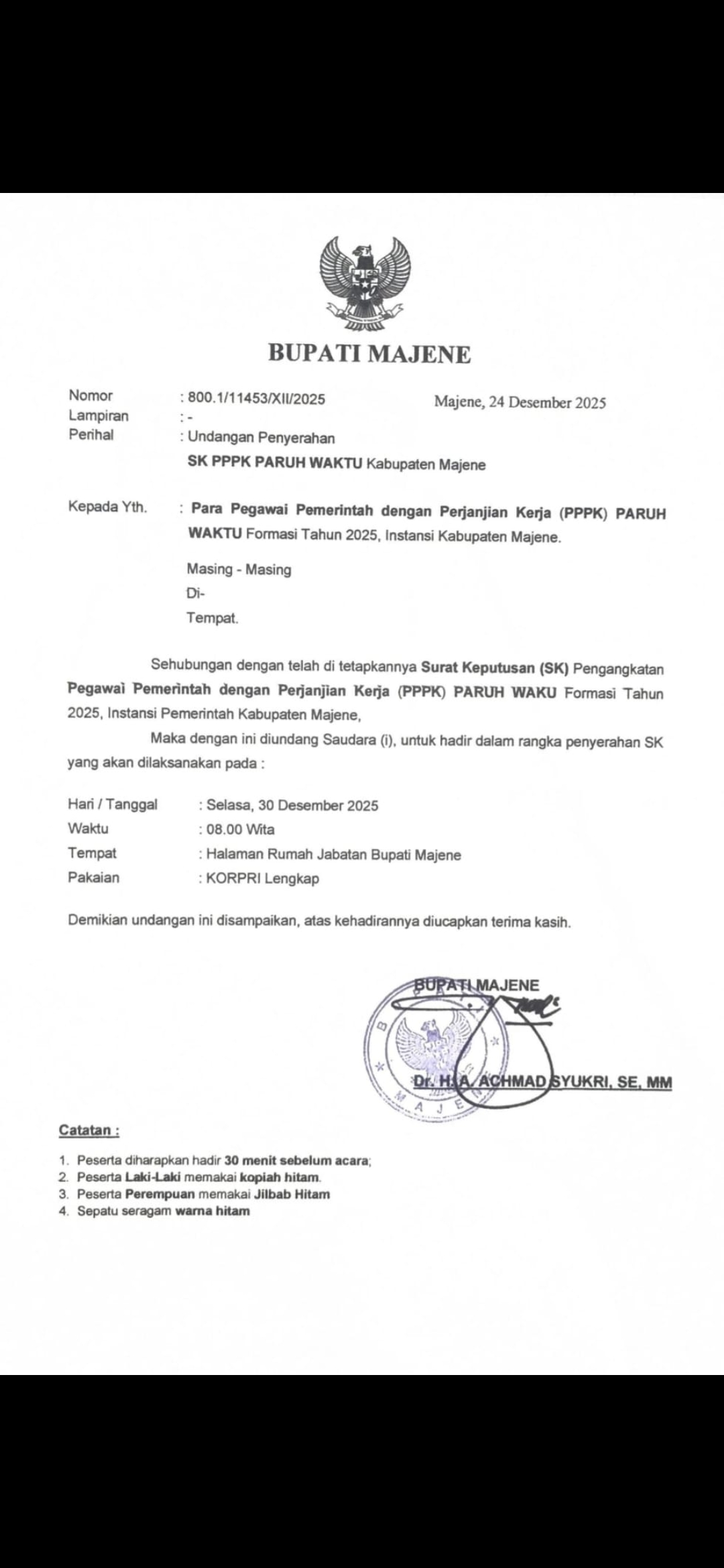 Pemkab Majene Gelar Penyerahan SK PPPK Paruh Waktu Formasi 2025.
