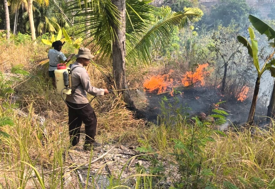 Polsek Banggae Bersama Warga Gerak Cepat Tangani Kebakaran Lahan di Tande