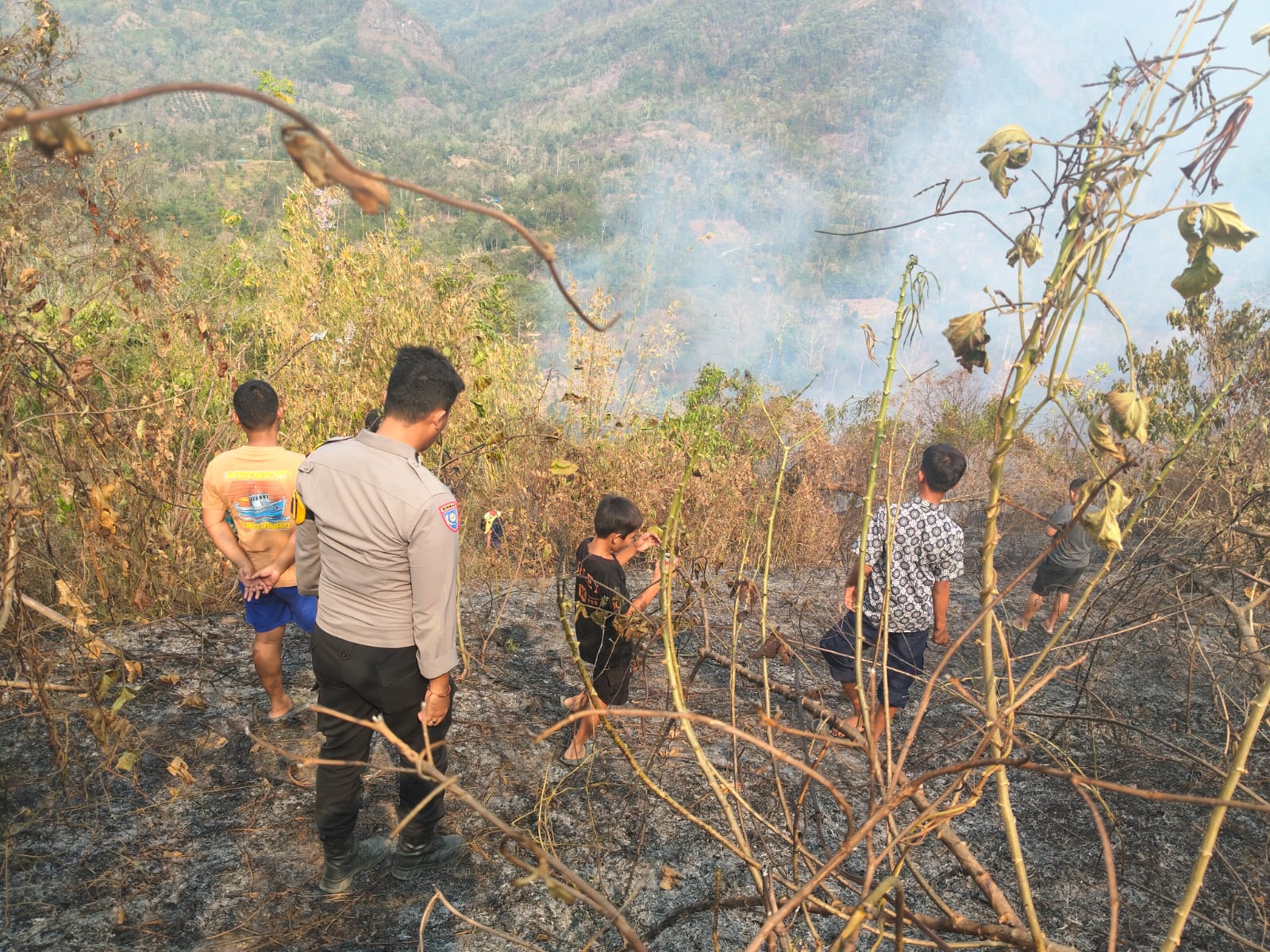 Kebakaran Lahan di Lombang, Personel Polsek Malunda Bersama Warga Bergerak Cepat